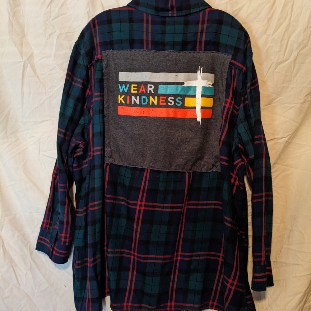 Wear Kindness Plaid Upcycled Flannel Shirt Hand Crafted Handmade